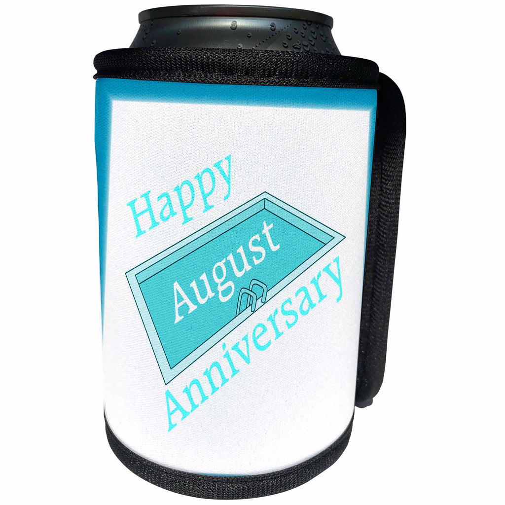 3dRose Florene Monthly Anniversary And Birthday Designs - Image of Happy August Anniversary With Swimming Pool - Can Cooler Bottle Wrap (cc_245073)
