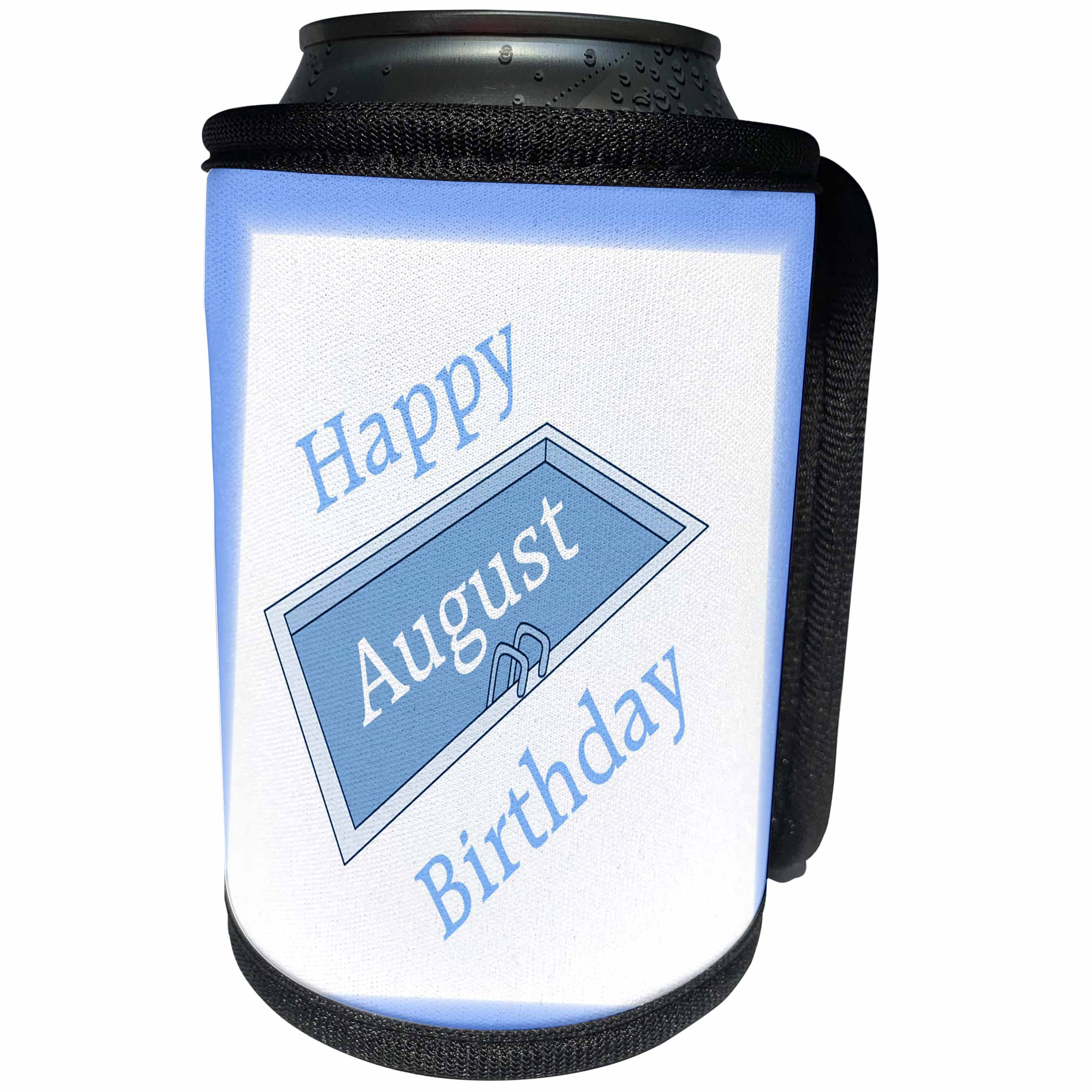3dRose Florene Monthly Anniversary And Birthday Designs - Image of Happy August Birthday With Swimming Pool - Can Cooler Bottle Wrap (cc_245074)