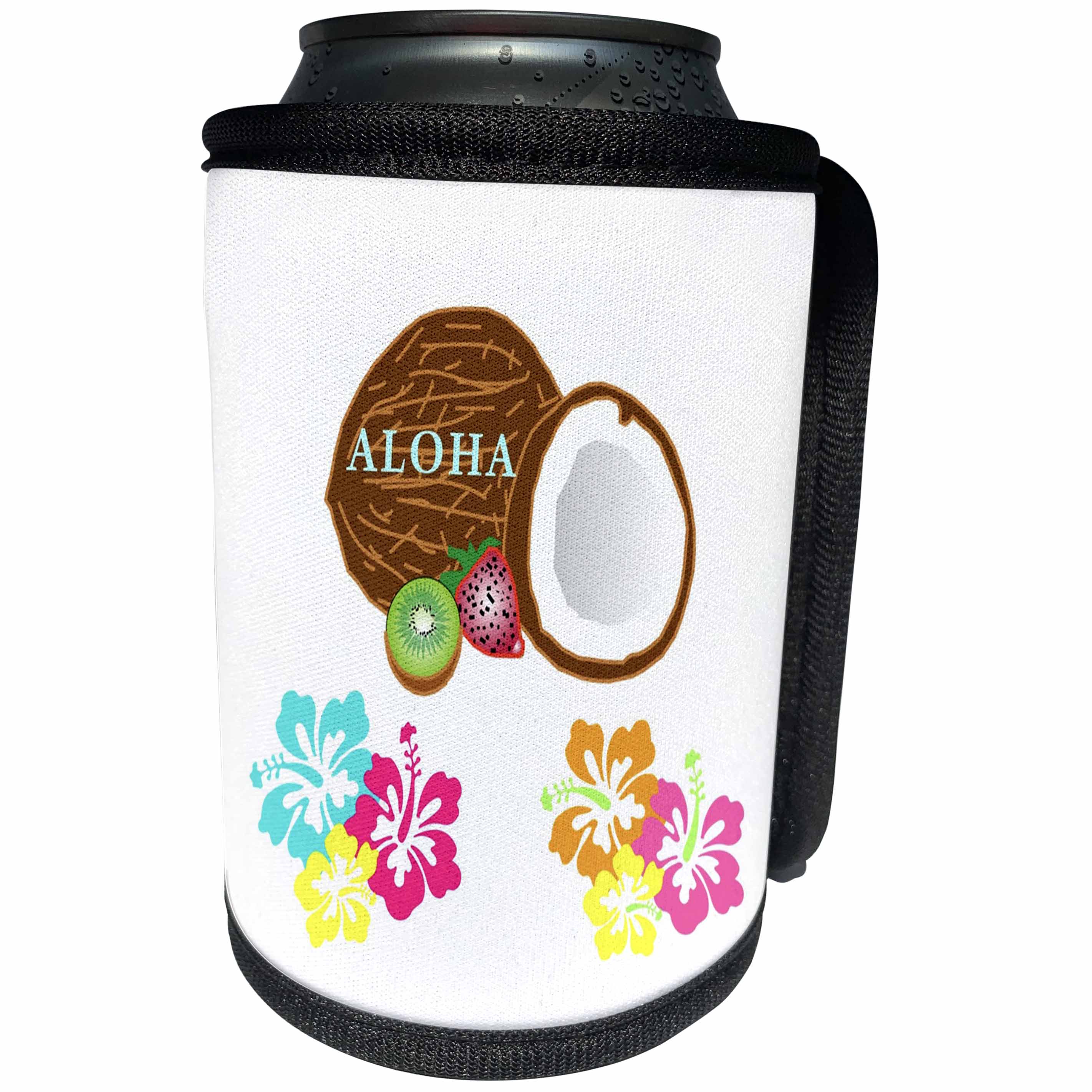3dRose Florene Decorative III - Image of Aloha On Coconut With Hawaiian Hibiscus Flowers - Can Cooler Bottle Wrap (cc_245080)