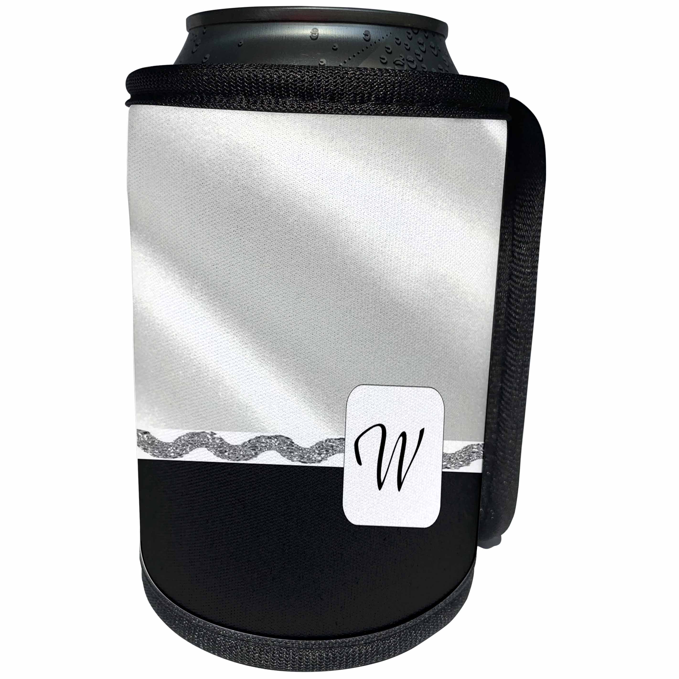 3dRose Florene Initials - Image of Elegant W On White Satin And Black Velvet - Can Cooler Bottle Wrap (cc_245081)