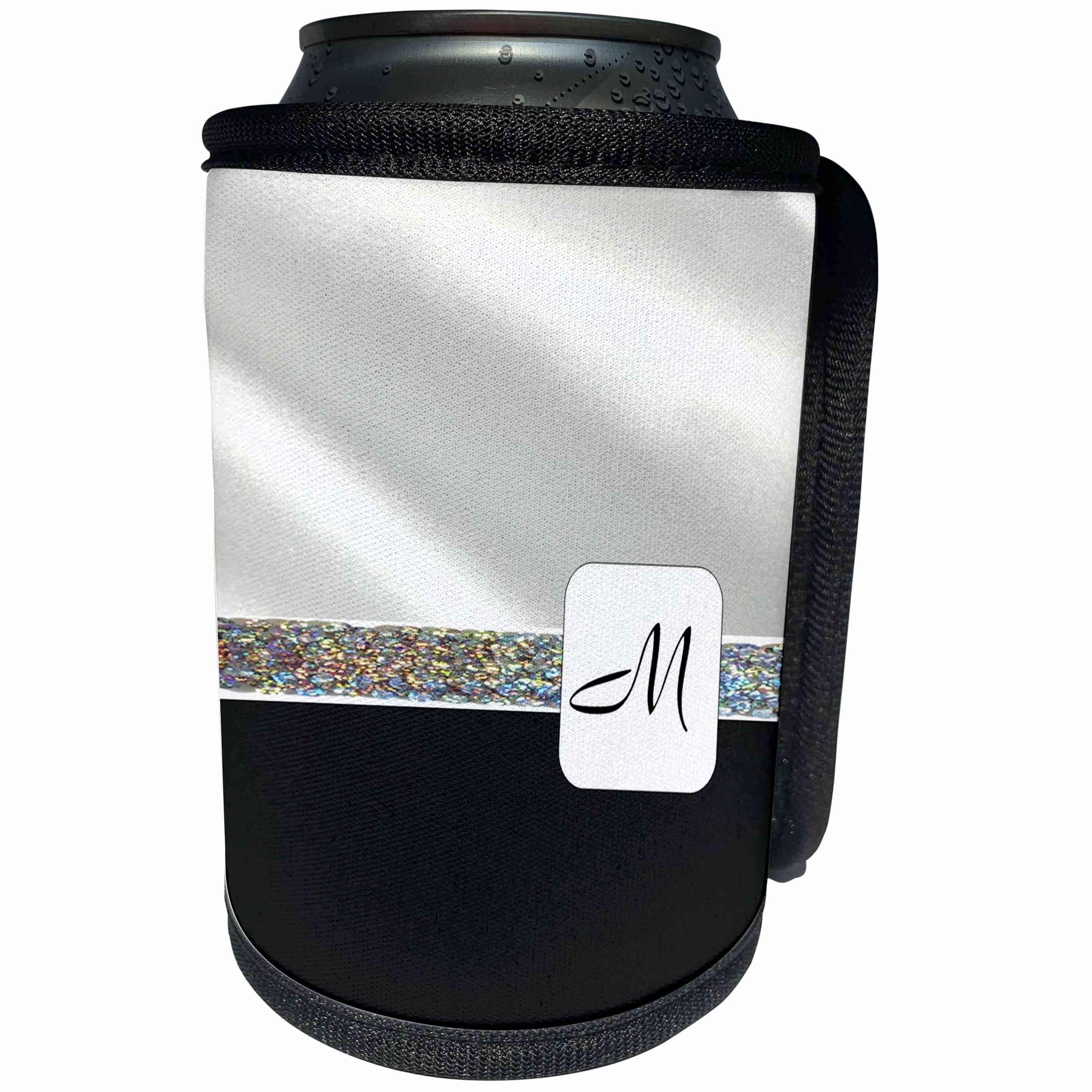 3dRose Florene Initials - Image of Elegant M On White Satin And Black Velvet - Can Cooler Bottle Wrap (cc_245082)