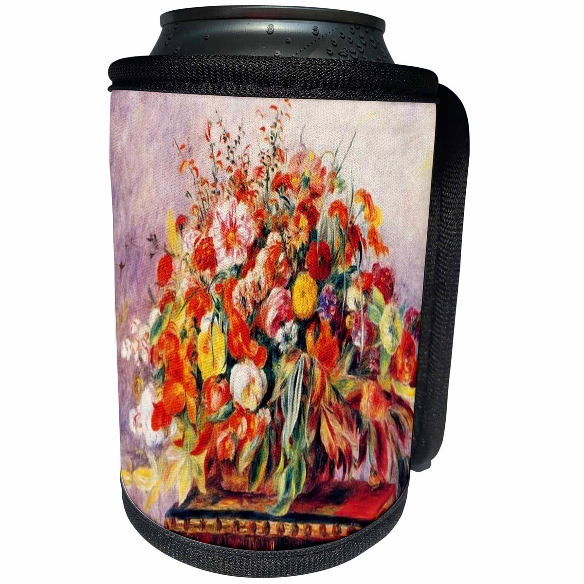 3dRose Florene Renoir Paintings - Image of Renoir Painting Basket Of Flowers - Can Cooler Bottle Wrap (cc_245095)