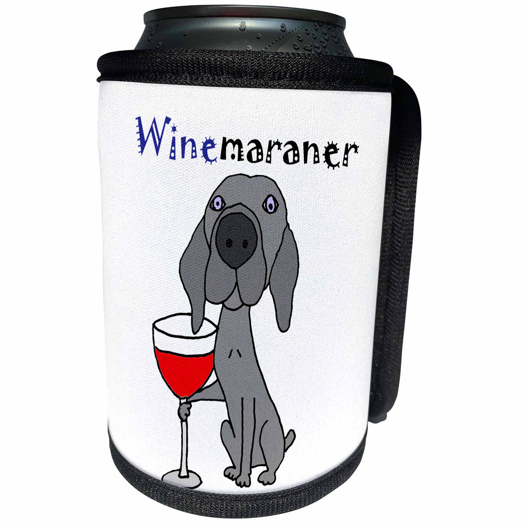 3dRose All Smiles Art Pets - Funny Weimaraner Dog Drinking Red Wine is WINEmaraner - Can Cooler Bottle Wrap (cc_245395)