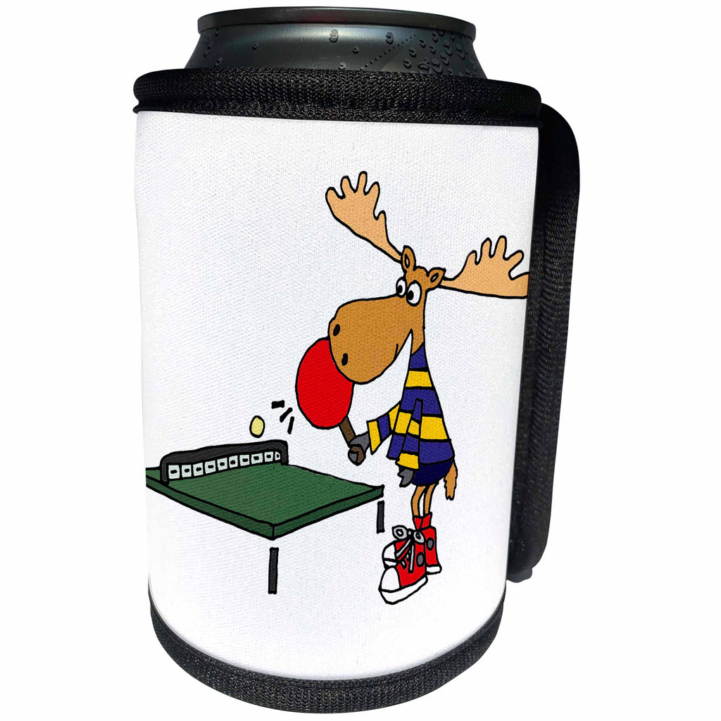 3dRose All Smiles Art Sports and Hobbies - Funny Moose Playing Table Tennis or Ping Pong Cartoon - Can Cooler Bottle Wrap (cc_245396)