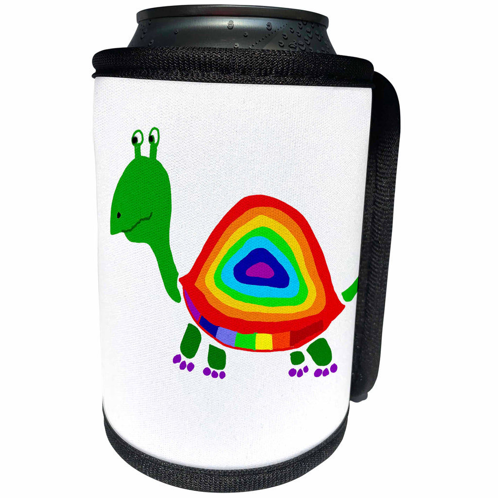 3dRose All Smiles Art Reptiles and Amphibians - Funny Cute Turtle has Rainbow Shell Abstract Art - Can Cooler Bottle Wrap (cc_245397)