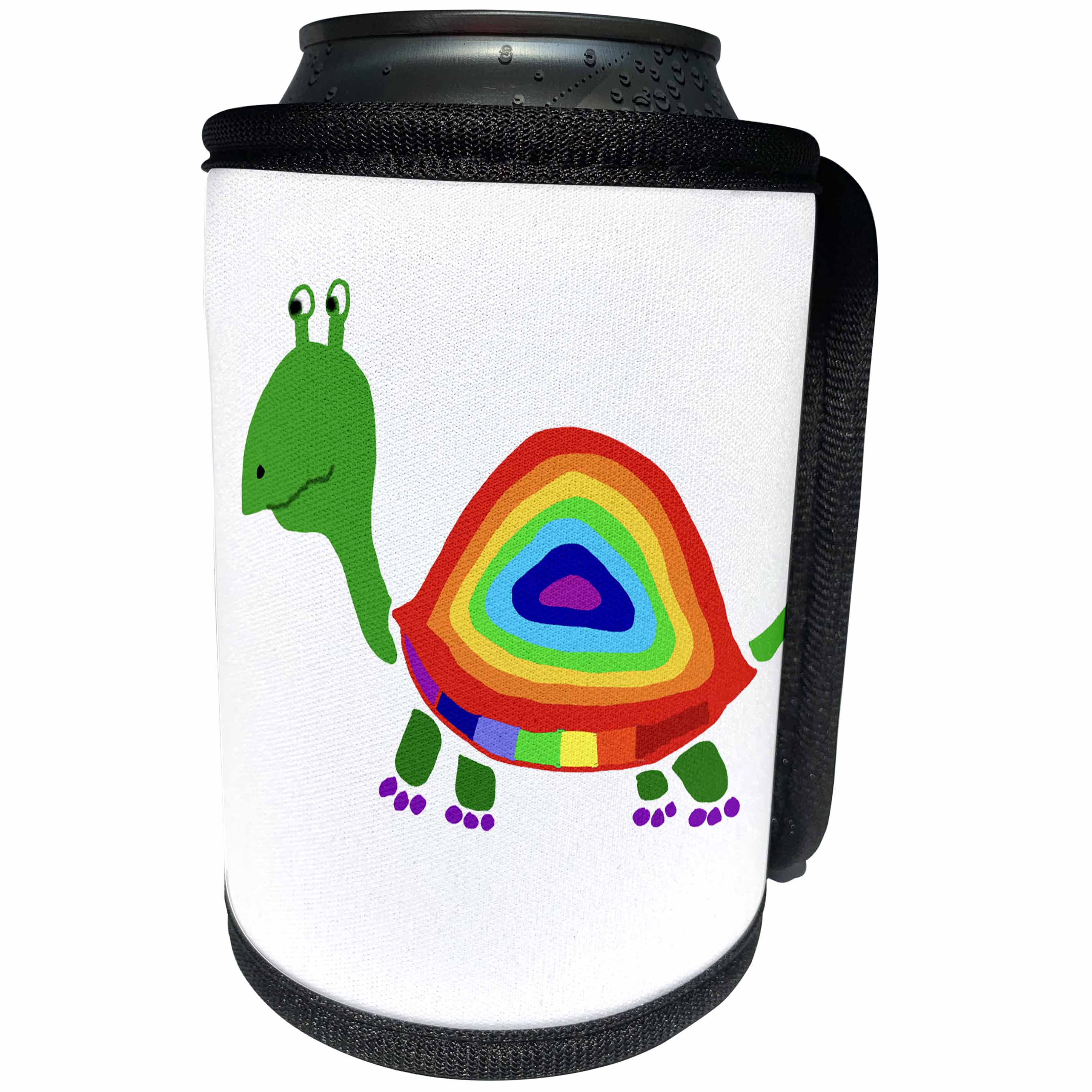 3dRose All Smiles Art Reptiles and Amphibians - Funny Cute Turtle has Rainbow Shell Abstract Art - Can Cooler Bottle Wrap (cc_245397)