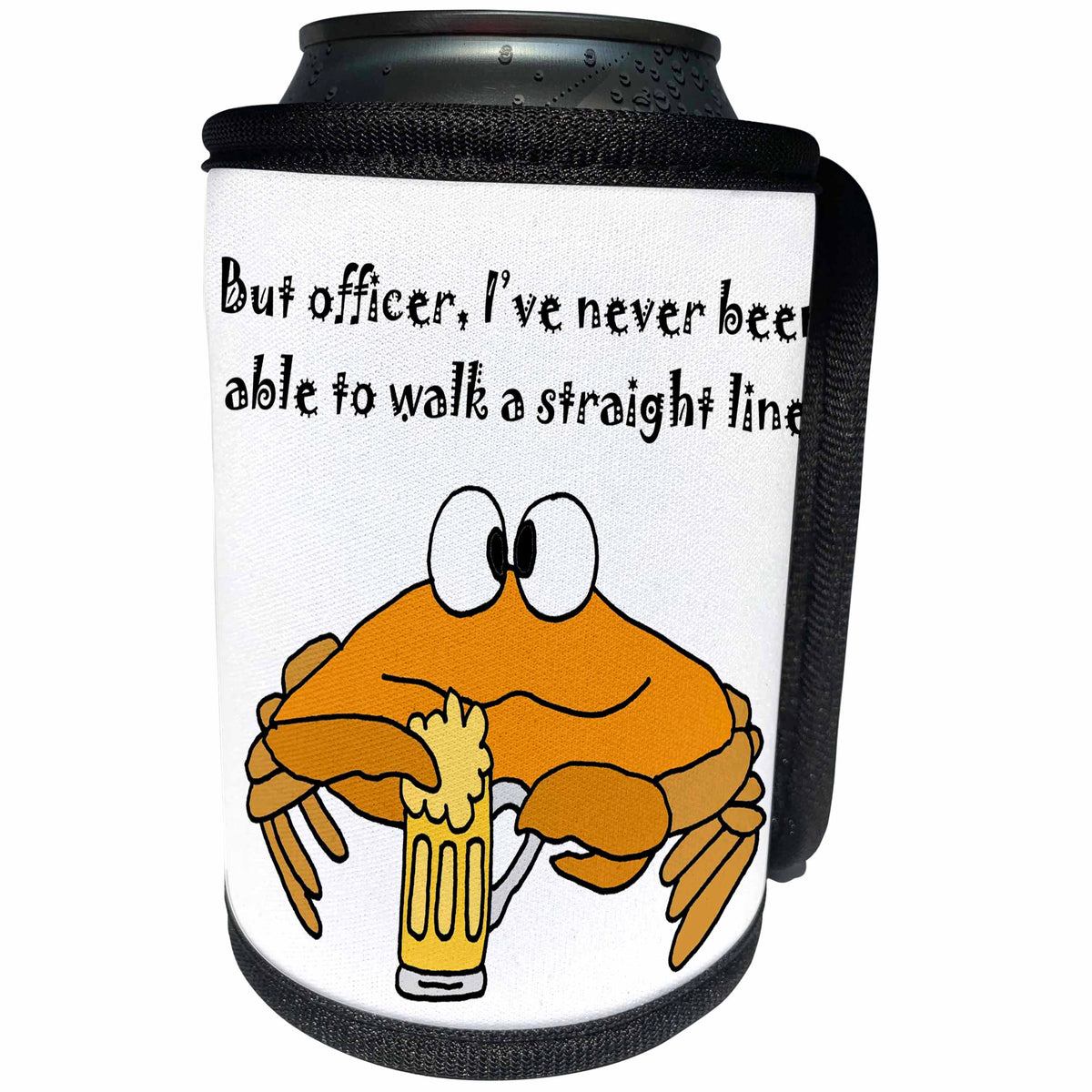 3dRose All Smiles Art Food and Drink - Funny Crab Drinking Beer Cartoon - Can Cooler Bottle Wrap (cc_245399)