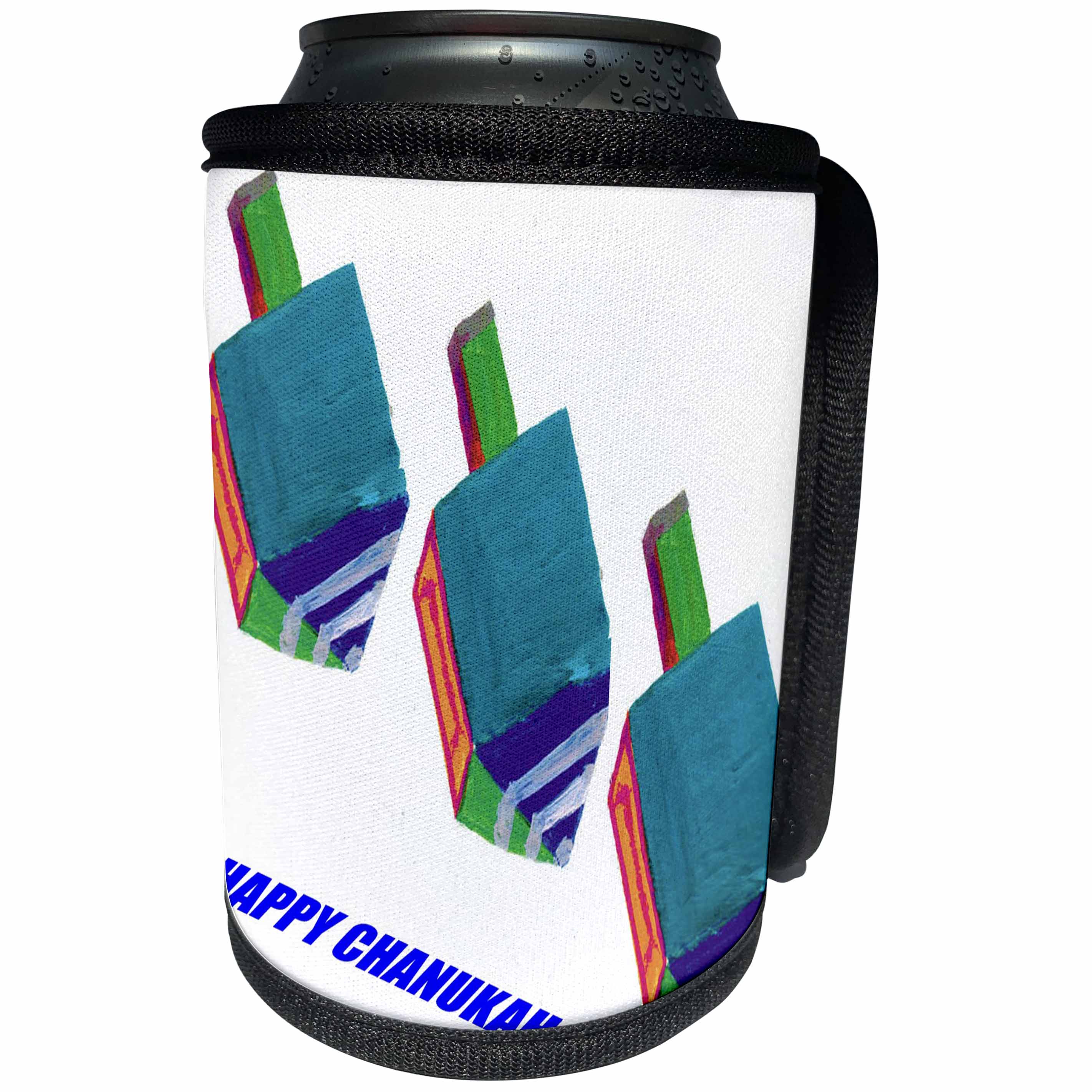 3dRose Florene Jewish Theme - Chanukahs Here - Can Cooler Bottle Wrap (cc_24540)
