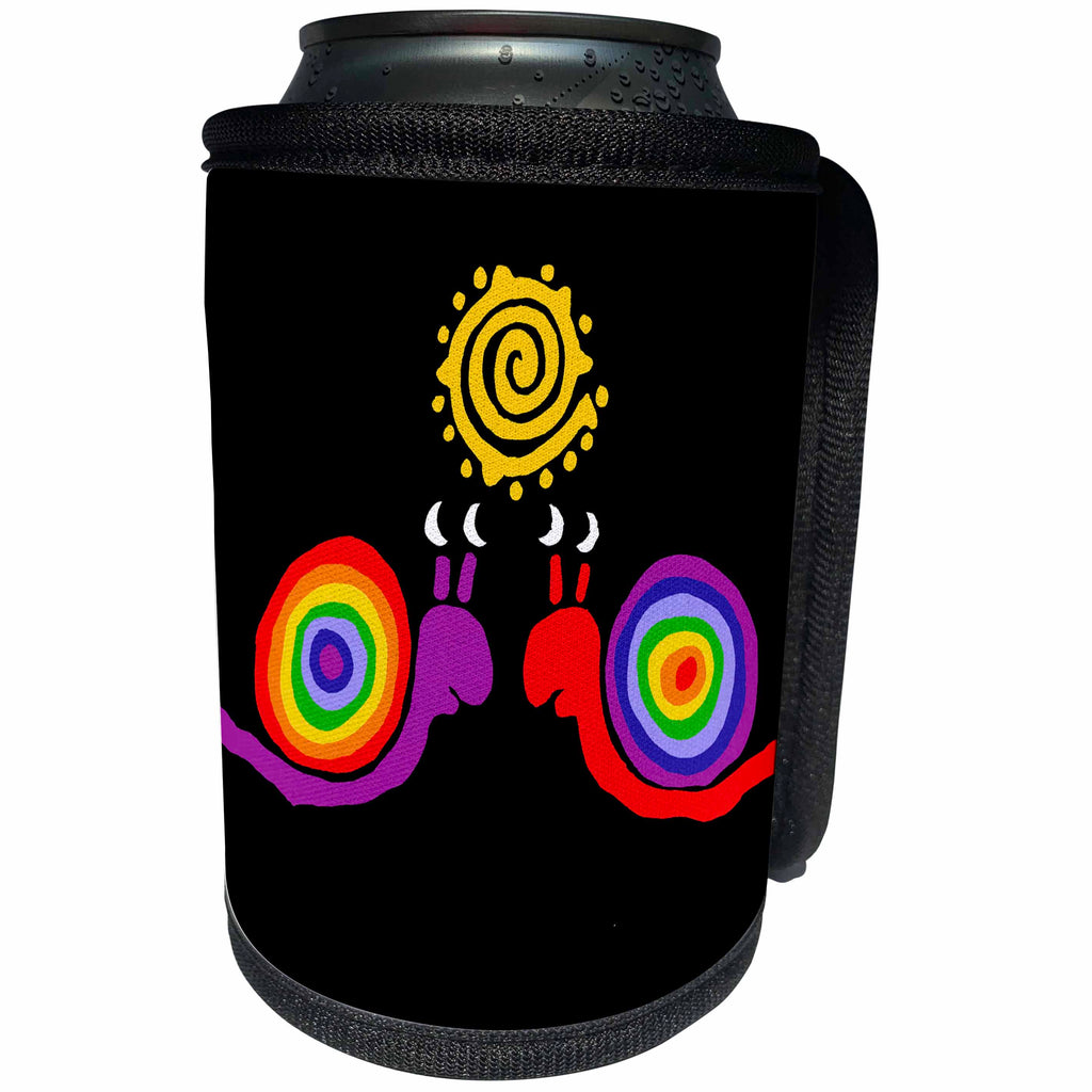 3dRose All Smiles Art Love - Funny Cute Snails with Rainbow Shells are in Love - Can Cooler Bottle Wrap (cc_245400)