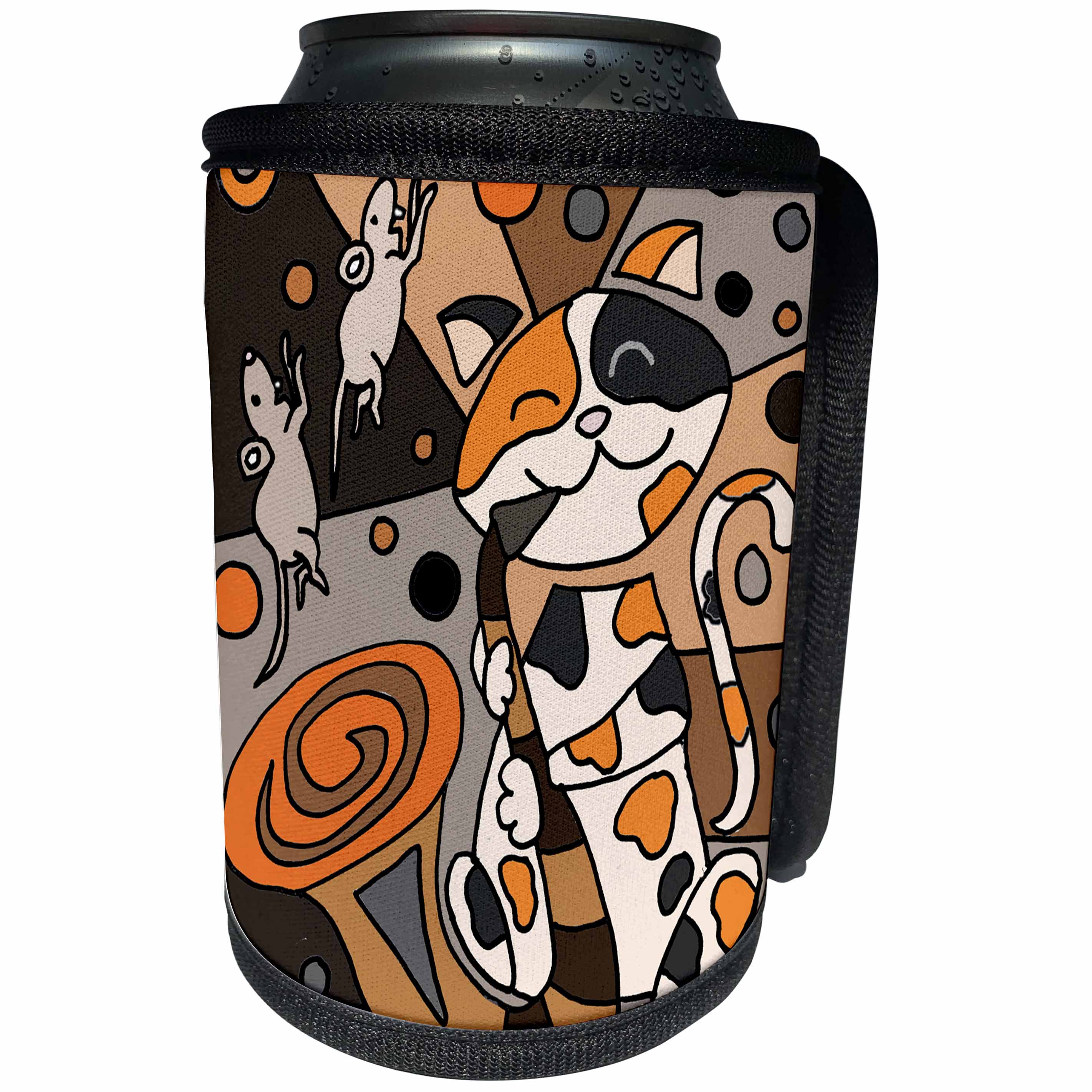 3dRose All Smiles Art Pets - Funny Calico Cat Playing Saxophone Abstract Art - Can Cooler Bottle Wrap (cc_245402)