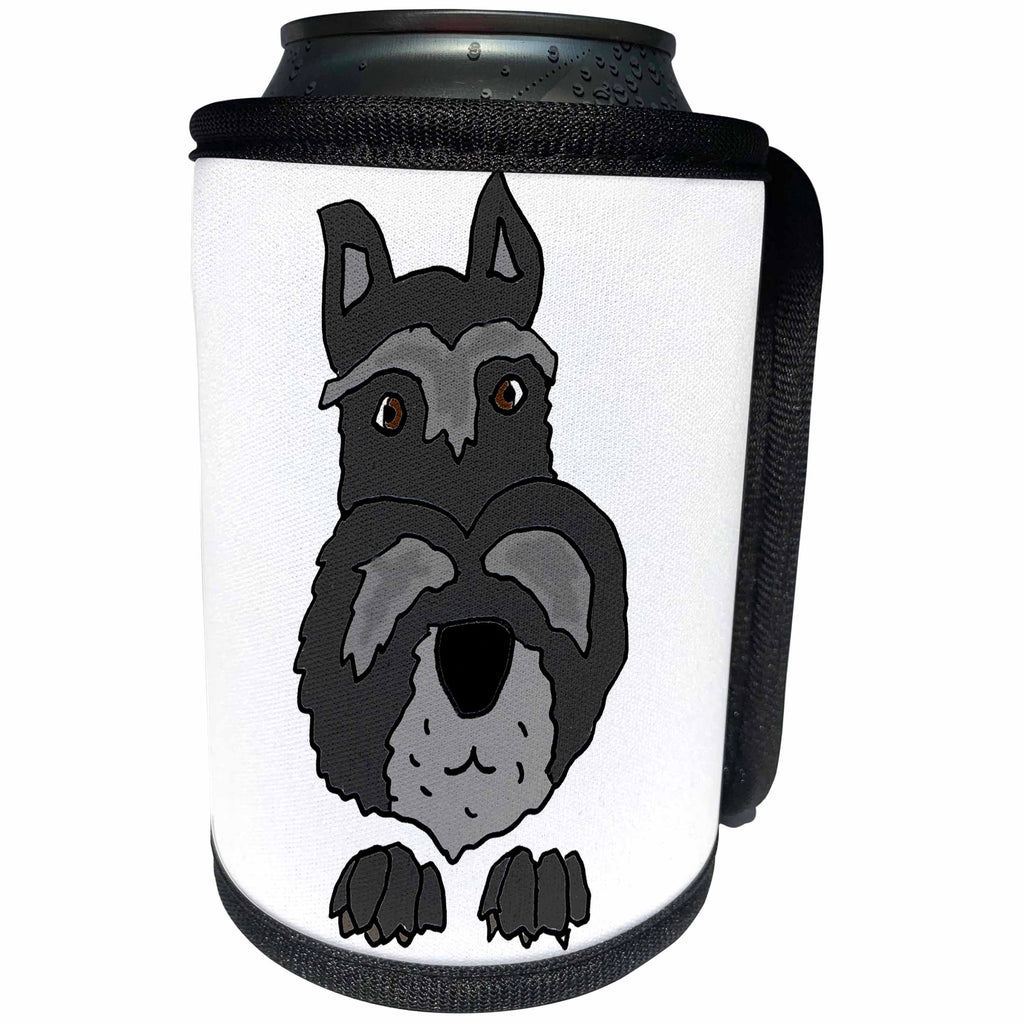 3dRose All Smiles Art Pets - Funny Cute Miniature Schnauzer Puppy Dog Cartoon - Can Cooler Bottle Wrap (cc_245406)