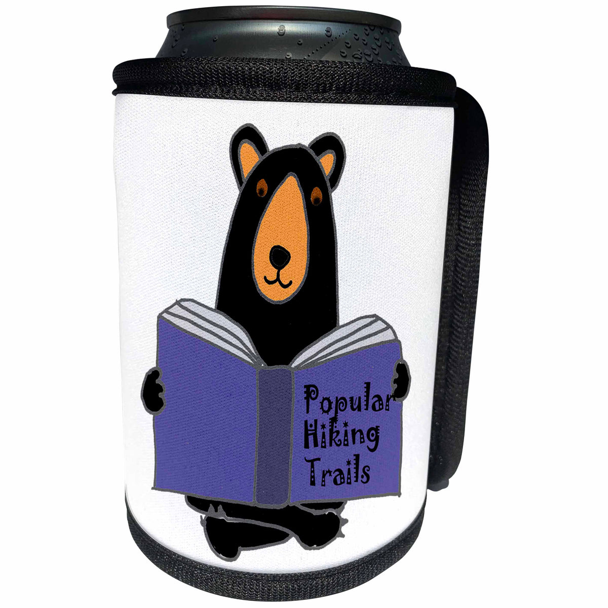 3dRose All Smiles Art Sports and Hobbies - Funny Black Bear Reading Hiking Trails Book - Can Cooler Bottle Wrap (cc_245408)