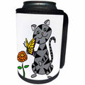 3dRose All Smiles Art Pets - Funny Gray Tabby Cat with Butterfly and Flower Cartoon - Can Cooler Bottle Wrap (cc_245409)