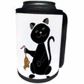 3dRose All Smiles Art Pets - Funny Cute Black Cat holding Brown Mouse Cartoon - Can Cooler Bottle Wrap (cc_245411)