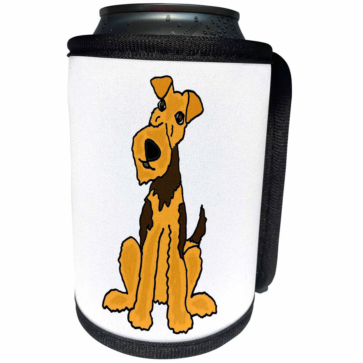 3dRose All Smiles Art Pets - Funny Cute Airedale Terrier Puppy Dog Cartoon - Can Cooler Bottle Wrap (cc_245413)