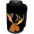 3dRose All Smiles Art Animals - Funny Cute Moose with owls and Fox on Antlers - Can Cooler Bottle Wrap (cc_245417)