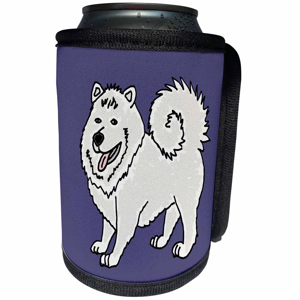3dRose All Smiles Art Pets - Funny Cute Samoyed Husky Puppy Dog Art - Can Cooler Bottle Wrap (cc_245420)
