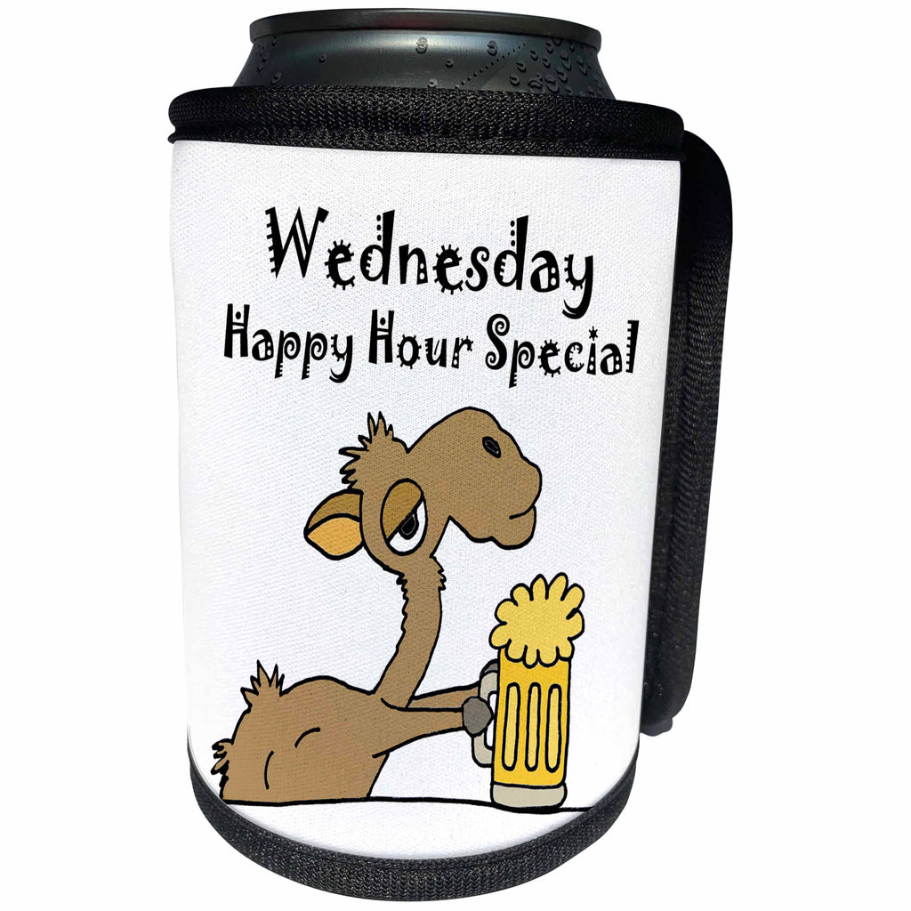 3dRose All Smiles Art Food and Drink - Funny Camel Drinking Beer on Hump Day - Can Cooler Bottle Wrap (cc_245422)