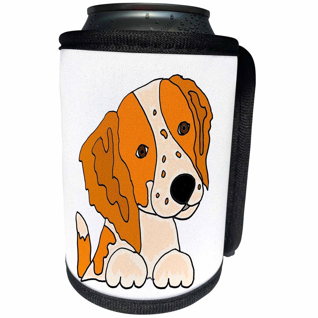 3dRose All Smiles Art Pets - Funny Cute Brittany Spaniel Puppy Dog Art Original - Can Cooler Bottle Wrap (cc_245424)