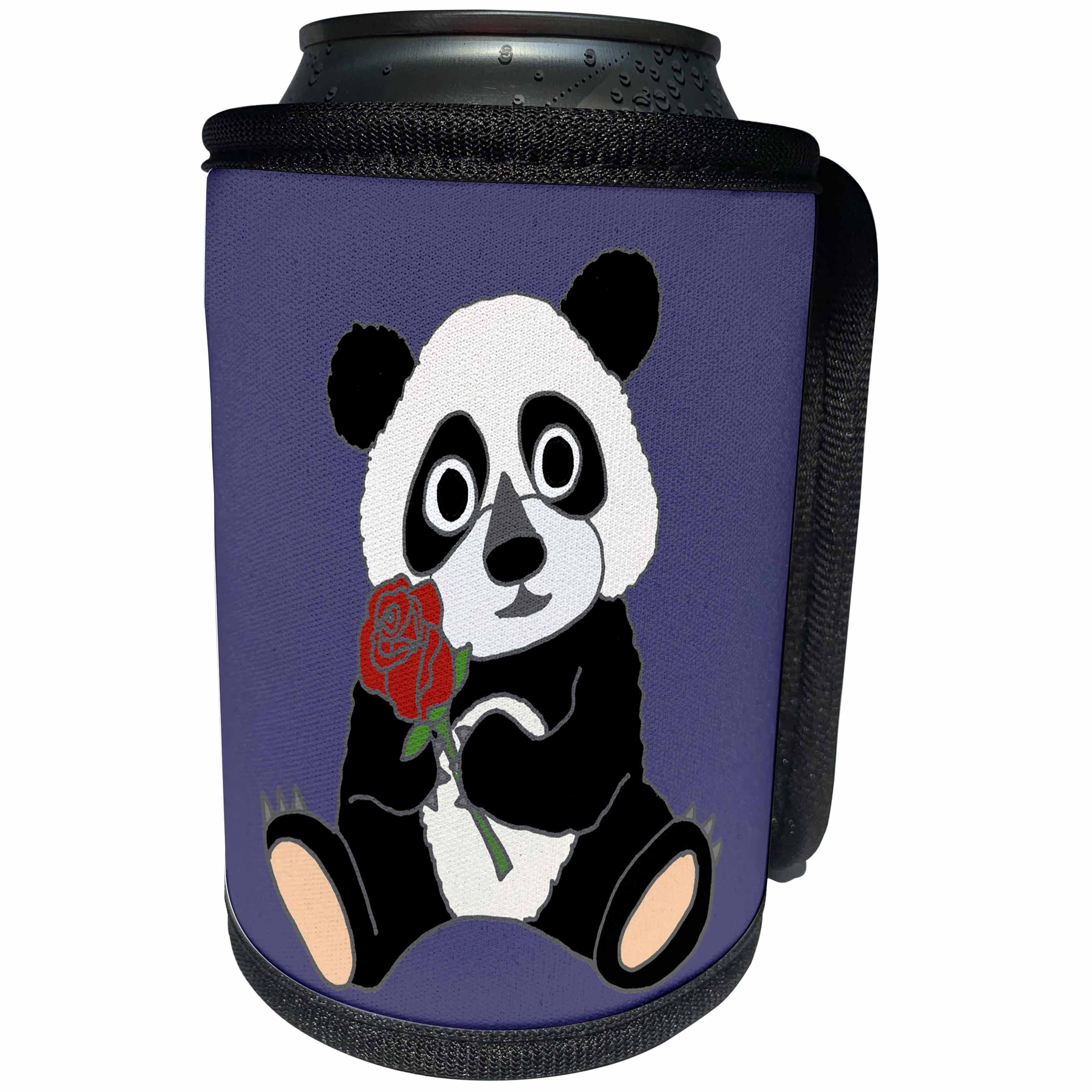 3dRose All Smiles Art Animals - Funny Cute Panda Bear Holding Red Rose - Can Cooler Bottle Wrap (cc_245426)