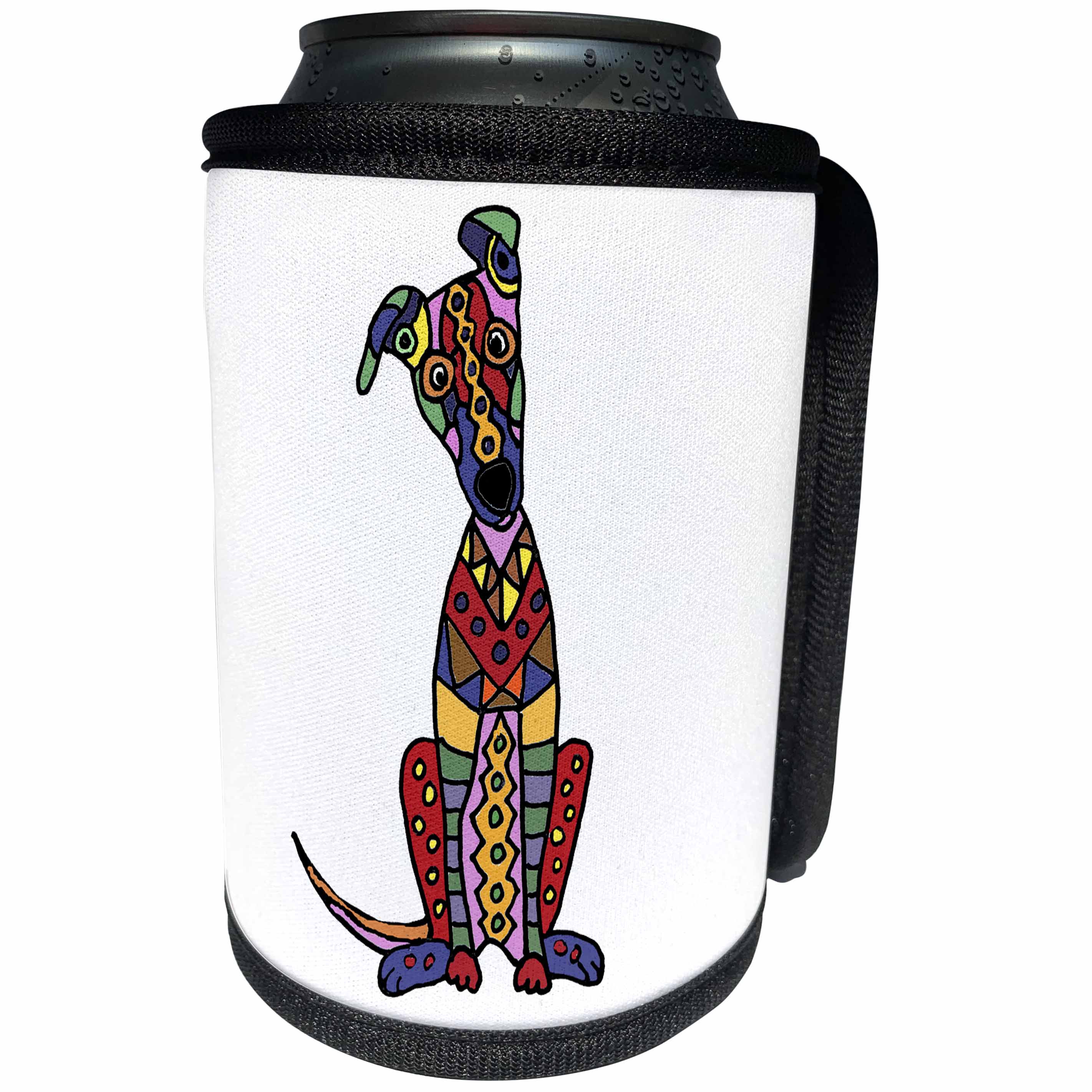 3dRose All Smiles Art Pets - Funny Cute Artistic Greyhound Dog Abstract Art - Can Cooler Bottle Wrap (cc_245433)