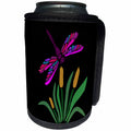 3dRose All Smiles Art Abstract - Fun Artistic Purple Dragonfly on Cattails Abstract Art - Can Cooler Bottle Wrap (cc_245435)