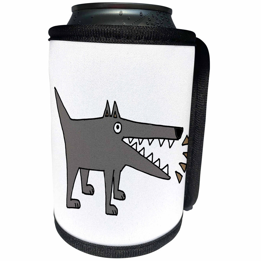 3dRose All Smiles Art Pets - Funny Cute Gray Watchdog Barking Cartoon - Can Cooler Bottle Wrap (cc_245438)