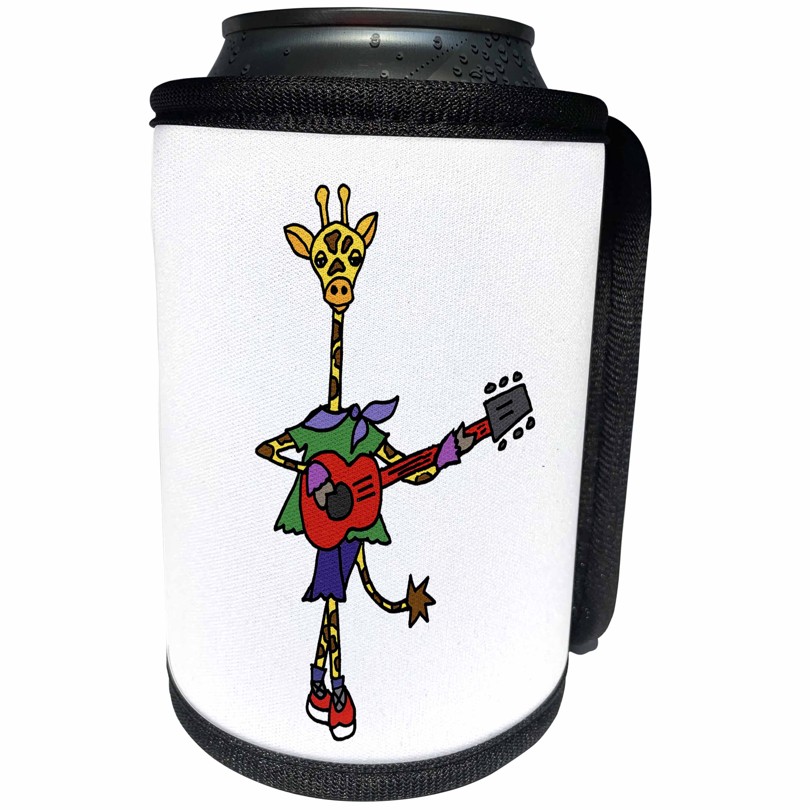 3dRose All Smiles Art Music - Funny Cool Giraffe Playing Guitar - Can Cooler Bottle Wrap (cc_245444)