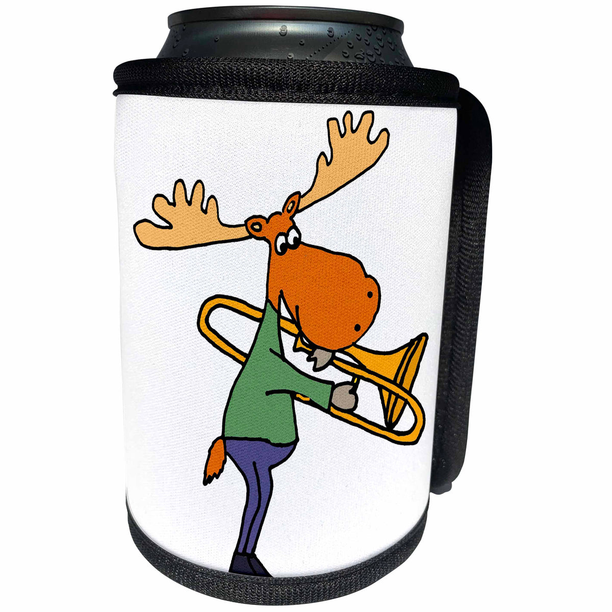 3dRose All Smiles Art Music - Funny Cool Moose Playing the Trombone - Can Cooler Bottle Wrap (cc_245445)