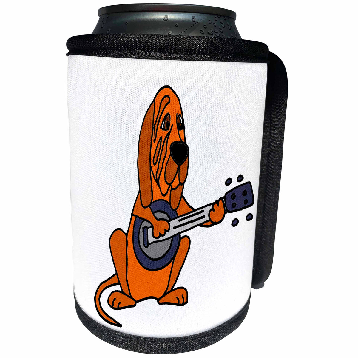 3dRose All Smiles Art Pets - Funny Cute Bloodhound Dog Playing the Banjo - Can Cooler Bottle Wrap (cc_245448)