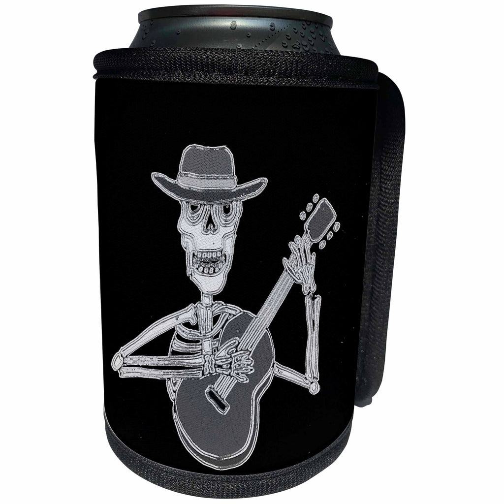 3dRose All Smiles Art Music - Funny Artistic Funky Skeleton Playing the Guitar - Can Cooler Bottle Wrap (cc_245450)