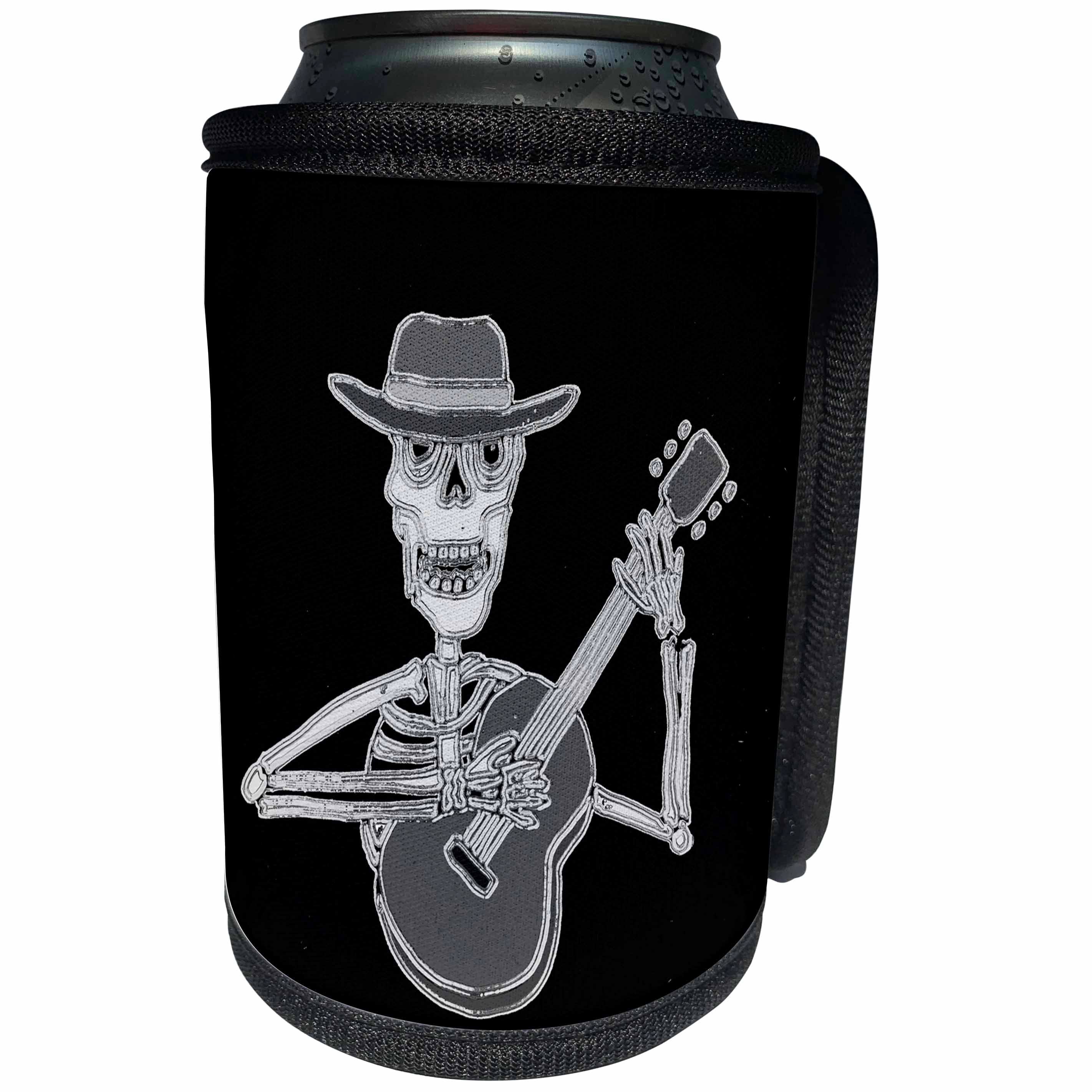 3dRose All Smiles Art Music - Funny Artistic Funky Skeleton Playing the Guitar - Can Cooler Bottle Wrap (cc_245450)