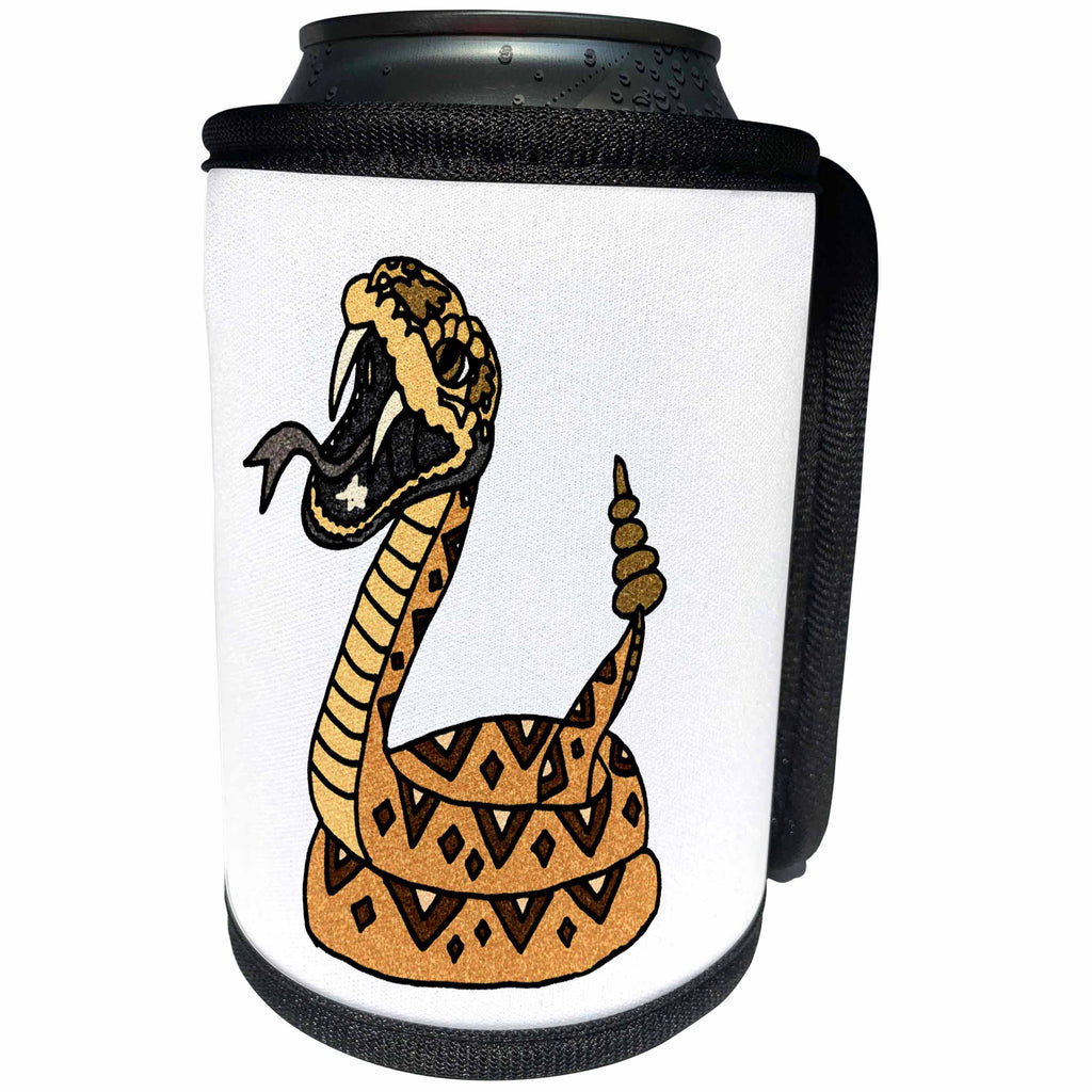 3dRose All Smiles Art Reptiles and Amphibians - Funny Artistic Cool Rattlesnake Ready to Strike - Can Cooler Bottle Wrap (cc_245452)