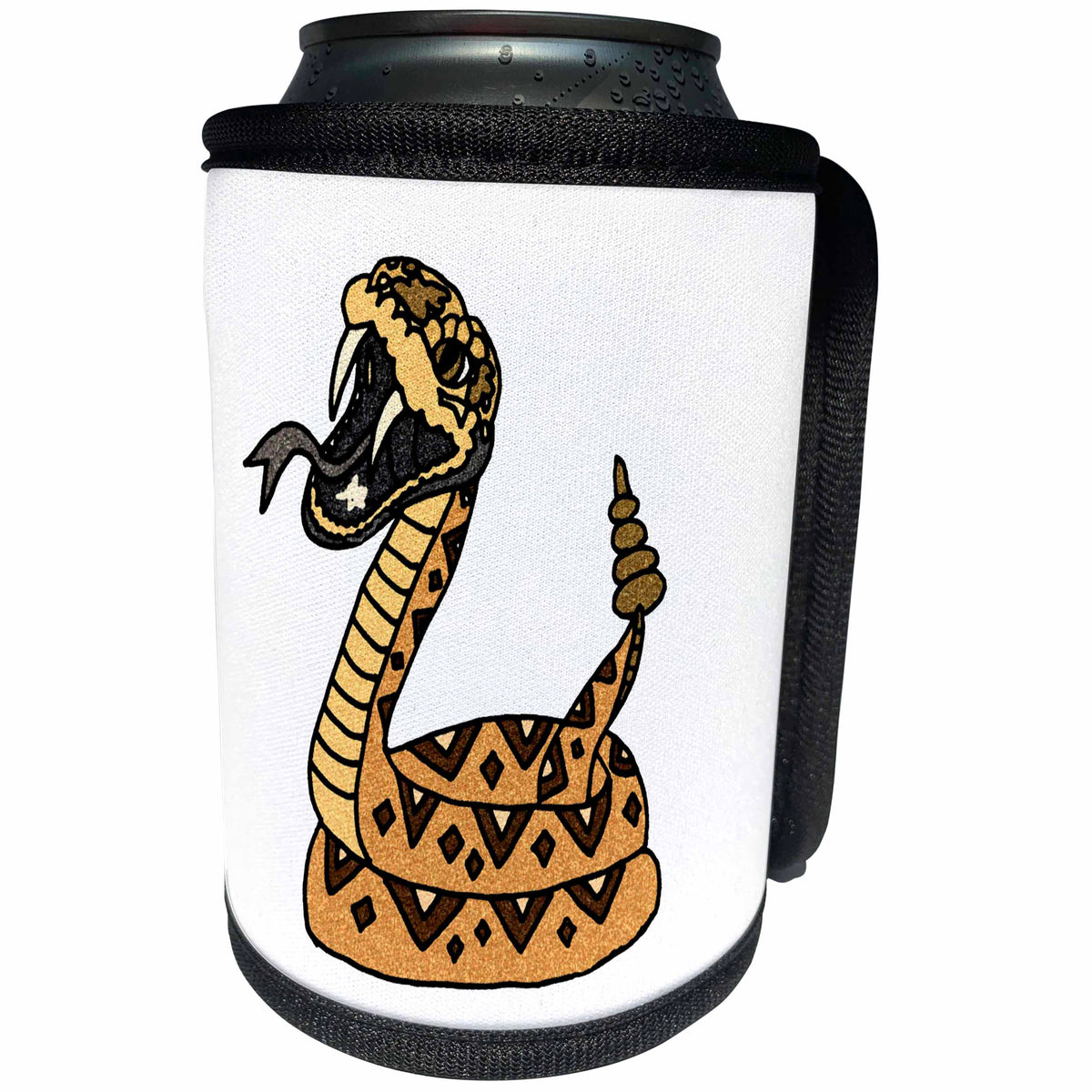 3dRose All Smiles Art Reptiles and Amphibians - Funny Artistic Cool Rattlesnake Ready to Strike - Can Cooler Bottle Wrap (cc_245452)
