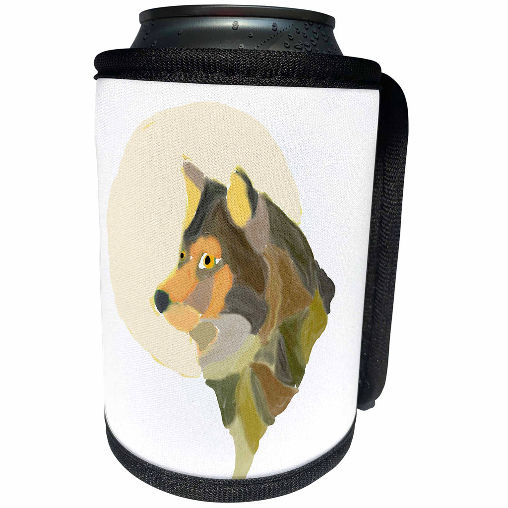 3dRose All Smiles Art Animals - Fun Artistic Gray Wolf and Moon Watercolor Art - Can Cooler Bottle Wrap (cc_245453)
