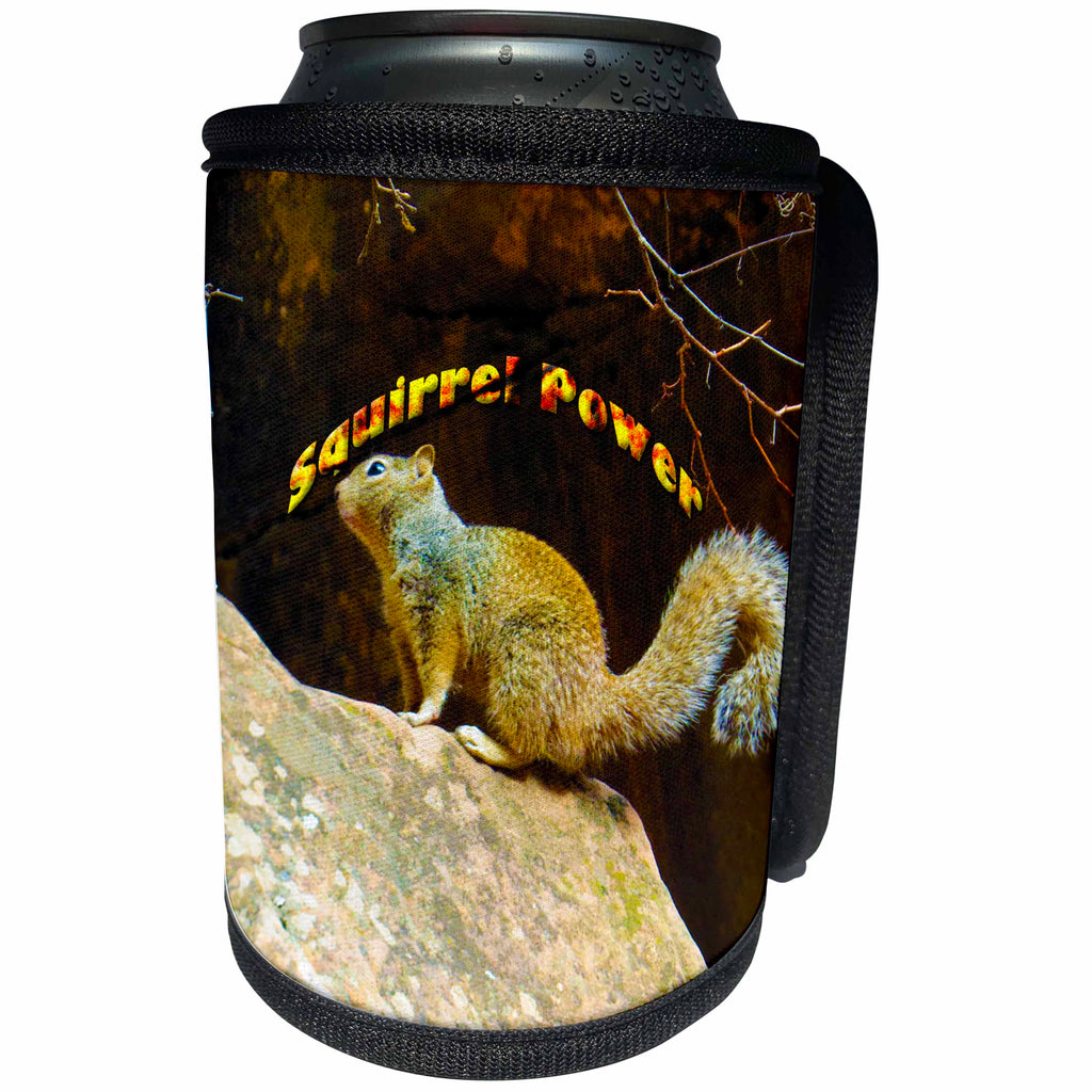 3dRose Jos Fauxtographee- Squirrel Power - A squirrel on top of a rock in Zion with Squirrel Power written above - Can Cooler Bottle Wrap (cc_245461)