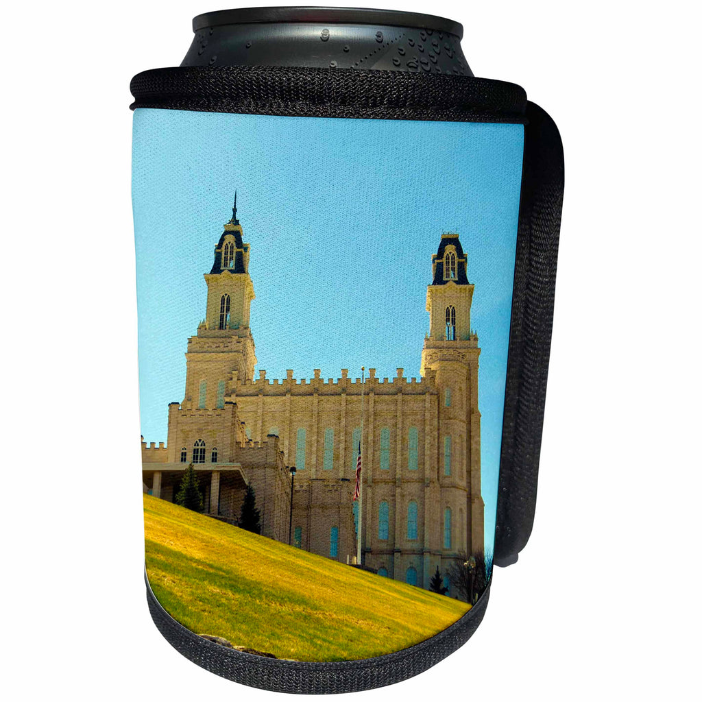 3dRose Jos Fauxtographee- Manti Temple - The Manti Temple for the LDS Church sitting beautifully up on a hill - Can Cooler Bottle Wrap (cc_245462)
