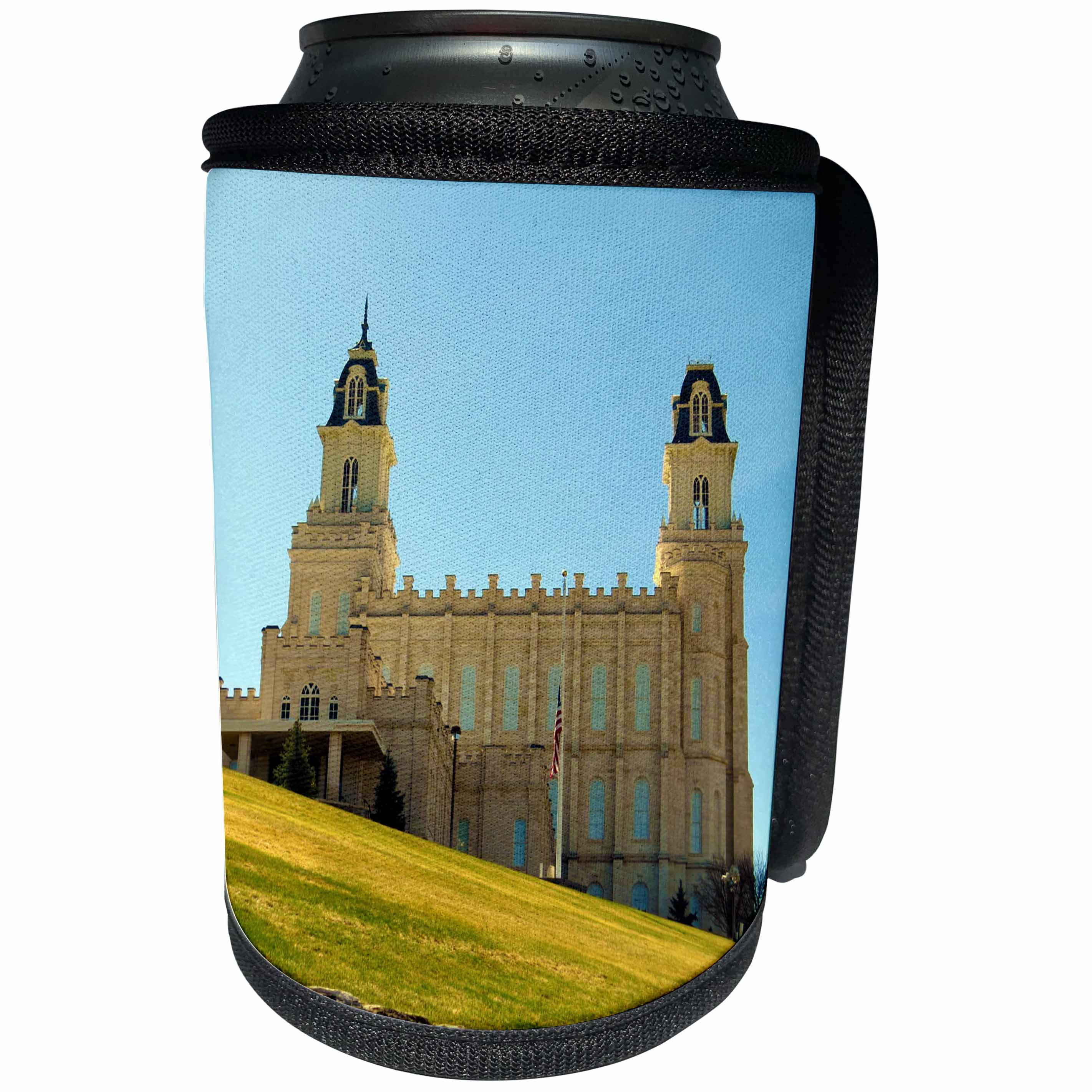 3dRose Jos Fauxtographee- Manti Temple - The Manti Temple for the LDS Church sitting beautifully up on a hill - Can Cooler Bottle Wrap (cc_245462)
