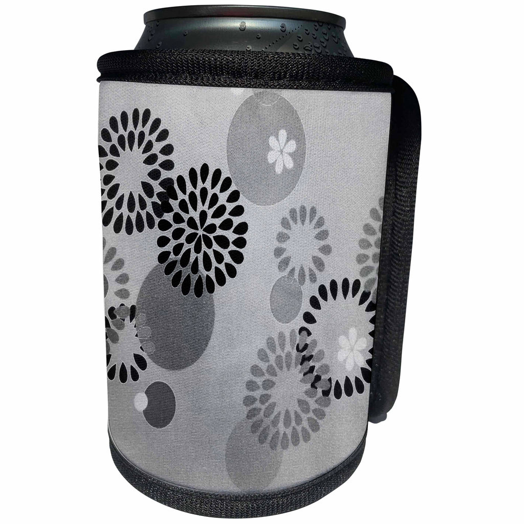 3dRose Florene Black n White - Gray Gears - Can Cooler Bottle Wrap (cc_24566)