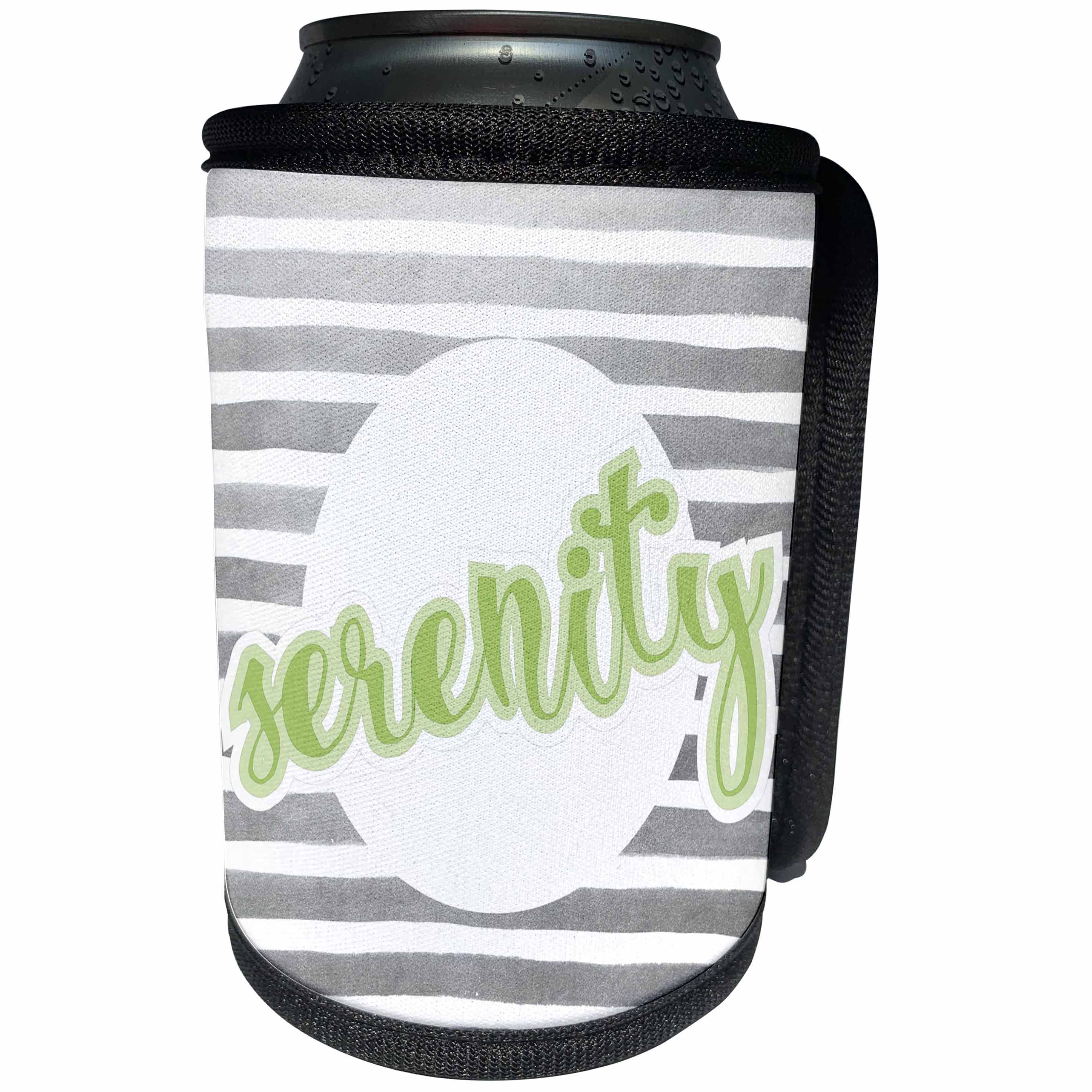 3dRose TNMGraphics Sayings - Serenity in Green With Gray Stripes - Can Cooler Bottle Wrap (cc_245752)