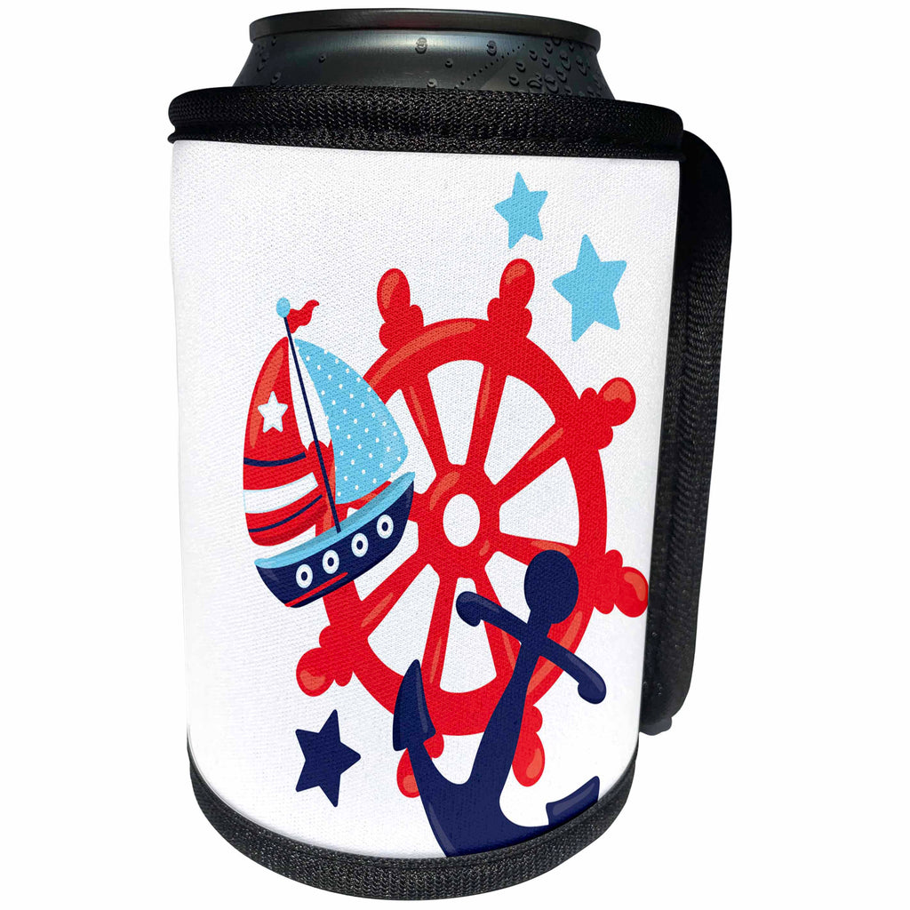 3dRose TNMGraphics Nautical - Red and Blue Nautical Group Image - Can Cooler Bottle Wrap (cc_245763)