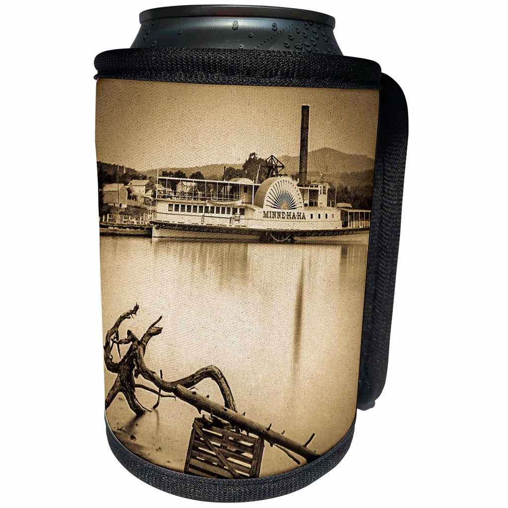 3dRose Scenes from the Past Magic Lantern - Minne Ha Ha Gambling Paddle Boat on the Mississippi Vintage 1890 - Can Cooler Bottle Wrap (cc_246031)