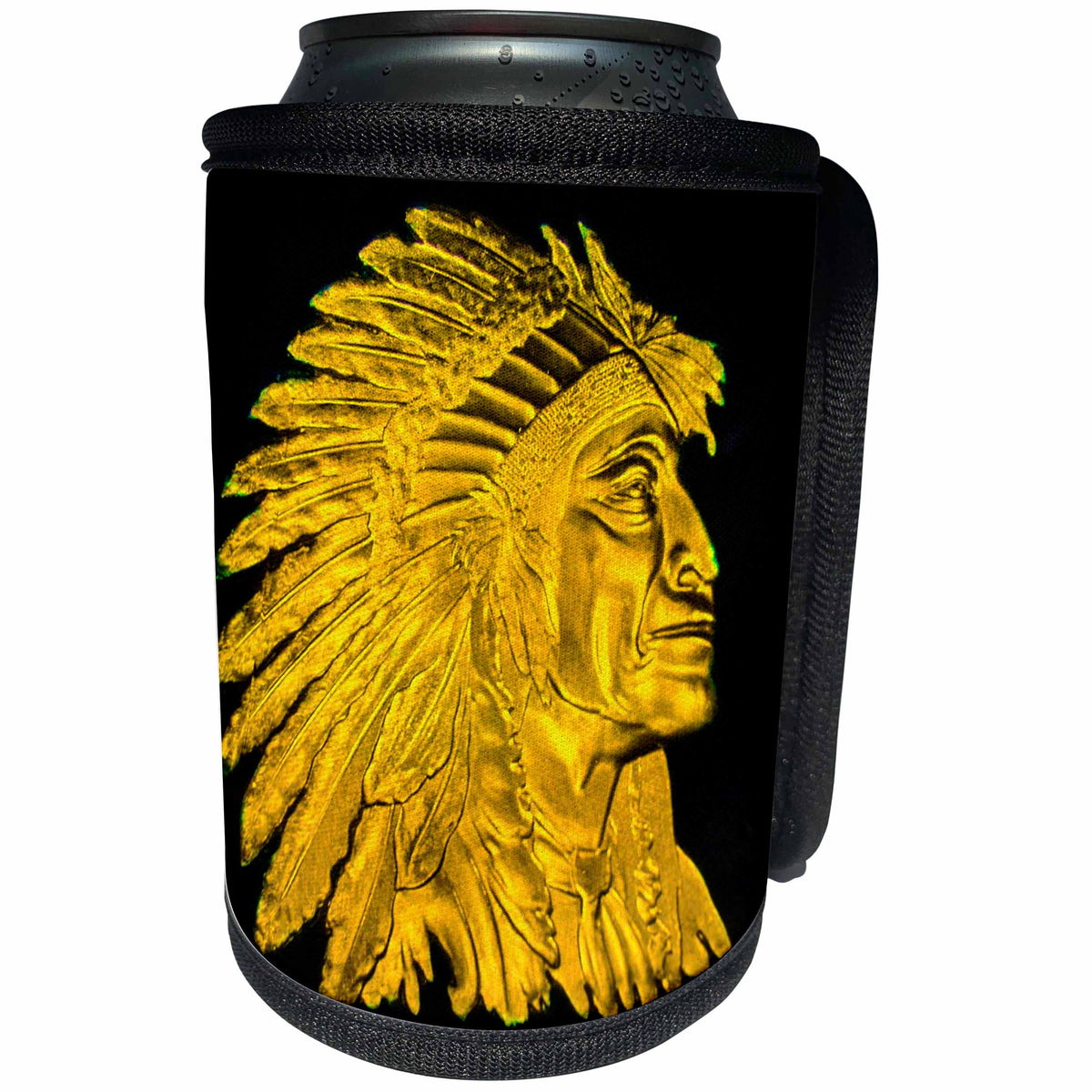 3dRose Scenes from the Past Magic Lantern - American Indian Vintage Golden Chief in Headdress Circa 1900 - Can Cooler Bottle Wrap (cc_246032)