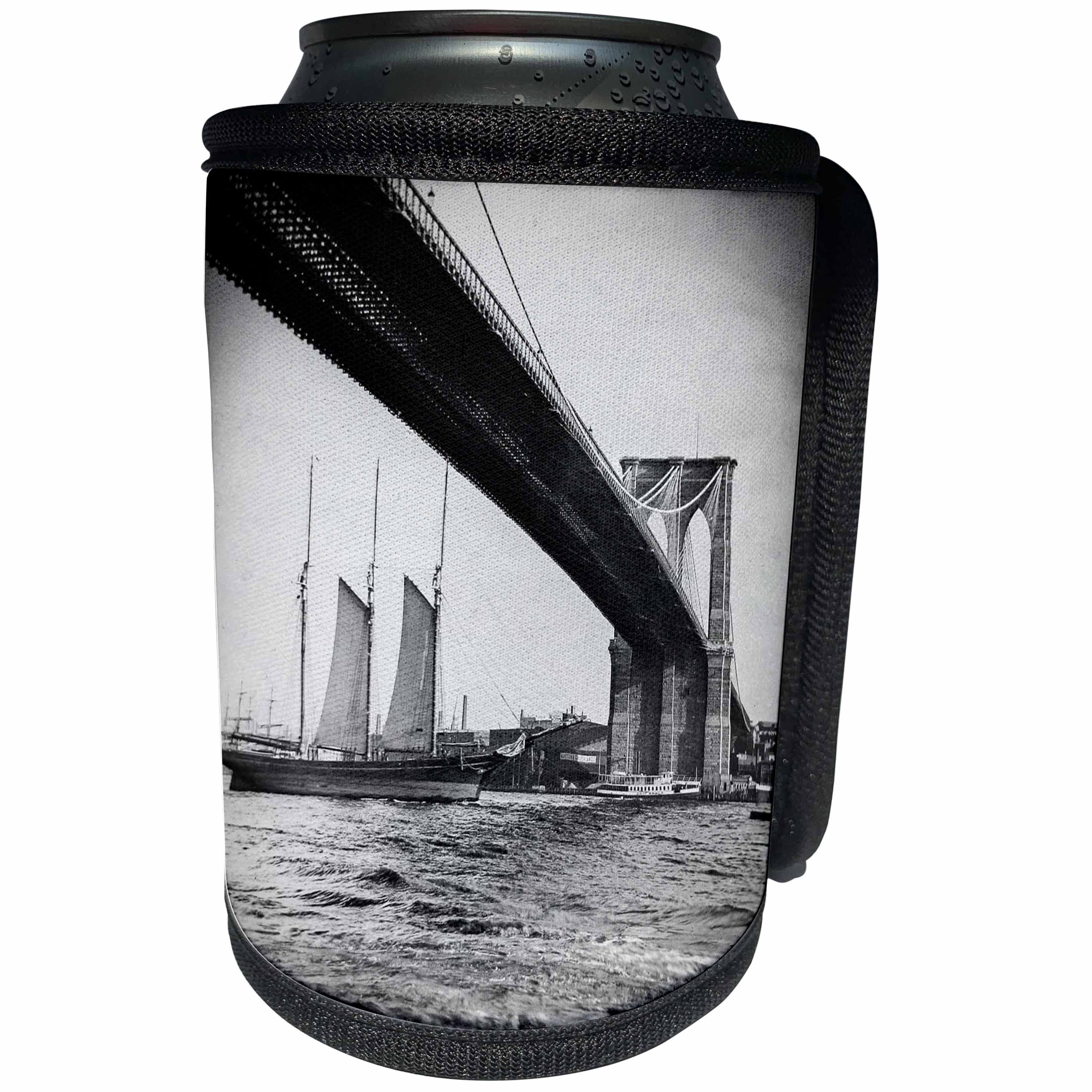3dRose Scenes from the Past Magic Lantern - Vintage Brooklyn Bridge Tall Sailing Ship New York City 1880s - Can Cooler Bottle Wrap (cc_246034)