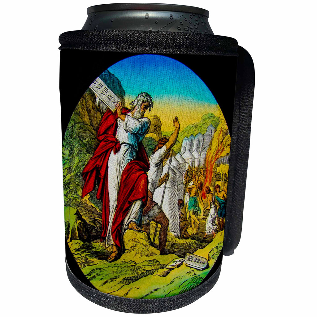 3dRose Scenes from the Past Magic Lantern - Vintage Bible Story Moses Smashes the Ten Commandments Golden Calf - Can Cooler Bottle Wrap (cc_246054)