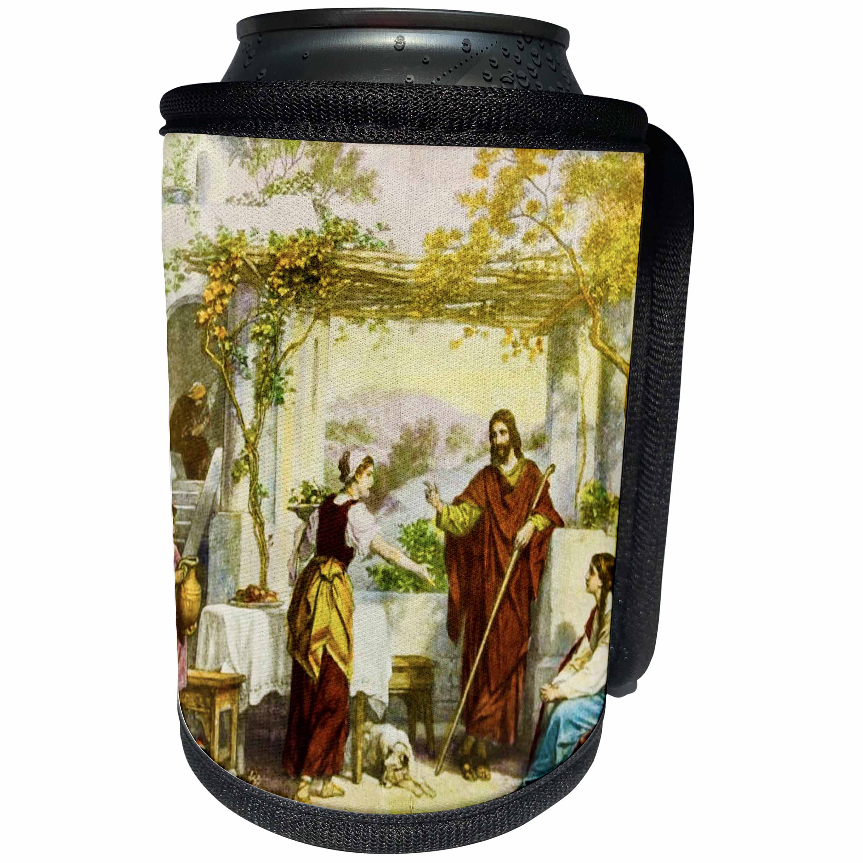 3dRose Scenes from the Past Magic Lantern - Vintage Bible Story Jesus Visits Martha and Mary Book of Luke - Can Cooler Bottle Wrap (cc_246056)