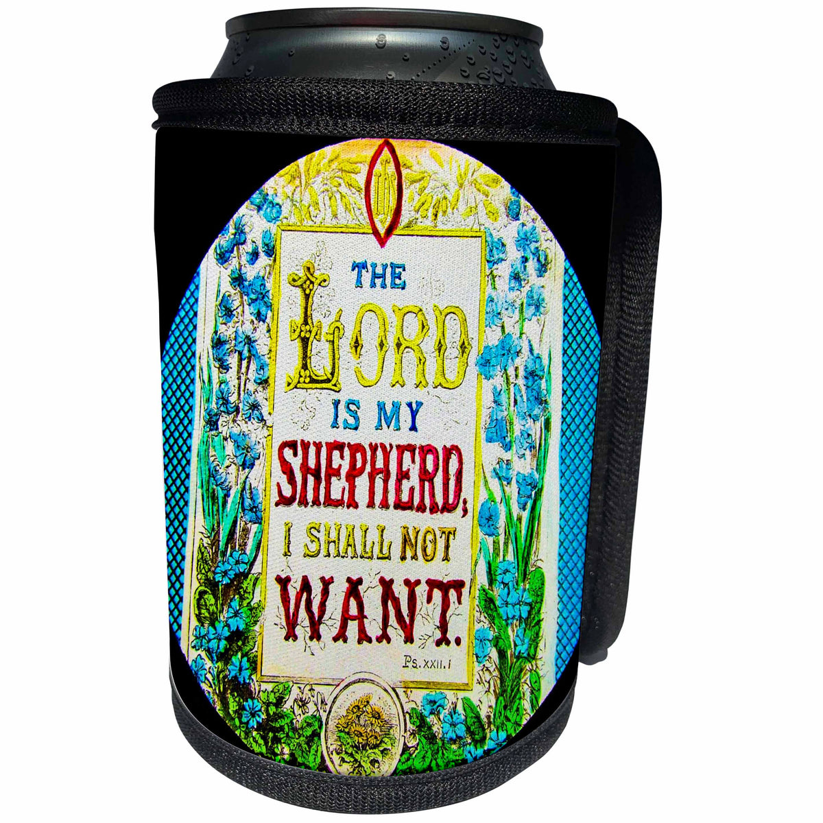 3dRose Scenes from the Past Magic Lantern - Vintage The Lord is My Shepherd I Shall Not Want Prayer Bible Psalm - Can Cooler Bottle Wrap (cc_246066)