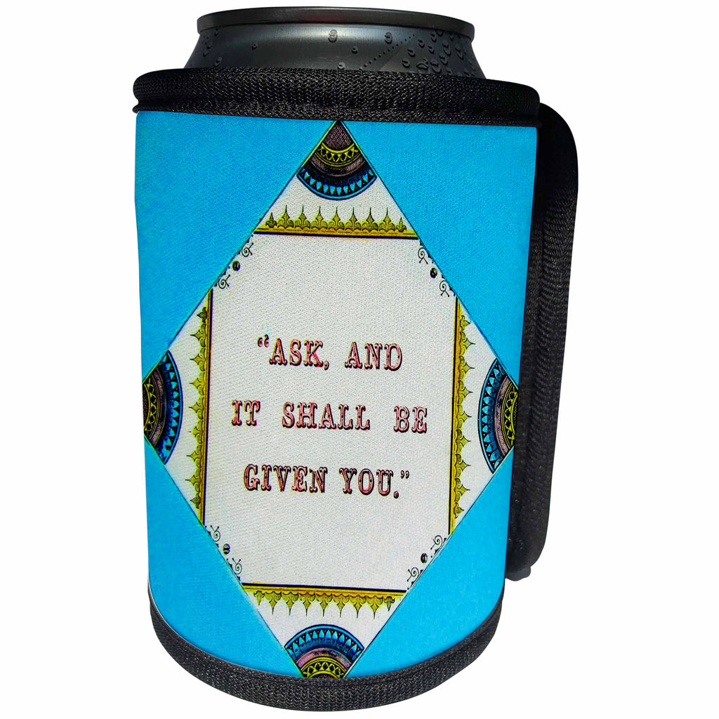 3dRose Scenes from the Past Magic Lantern - Vintage Bible Verse Ask And It Shall Be Given You Luke Matthew - Can Cooler Bottle Wrap (cc_246070)