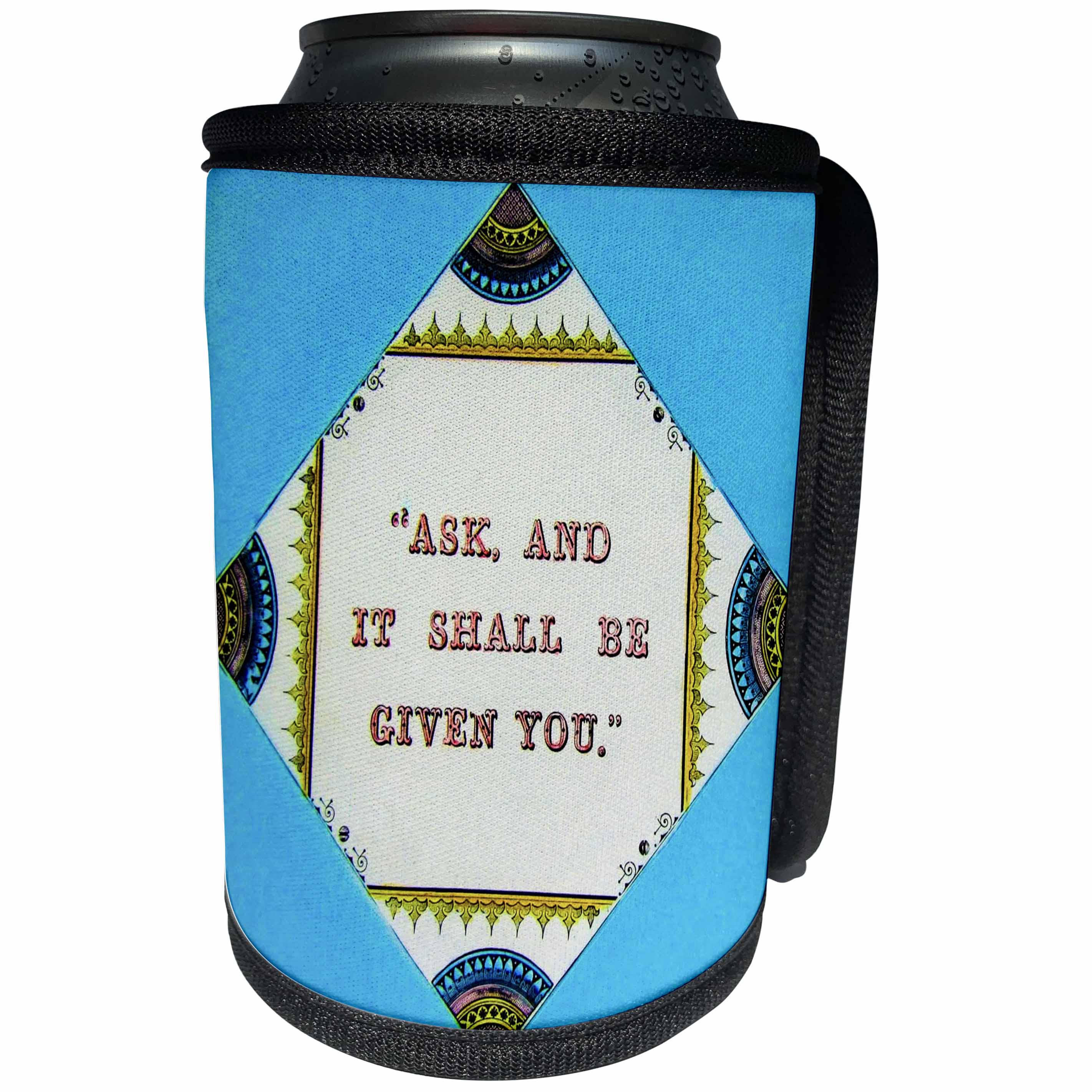 3dRose Scenes from the Past Magic Lantern - Vintage Bible Verse Ask And It Shall Be Given You Luke Matthew - Can Cooler Bottle Wrap (cc_246070)