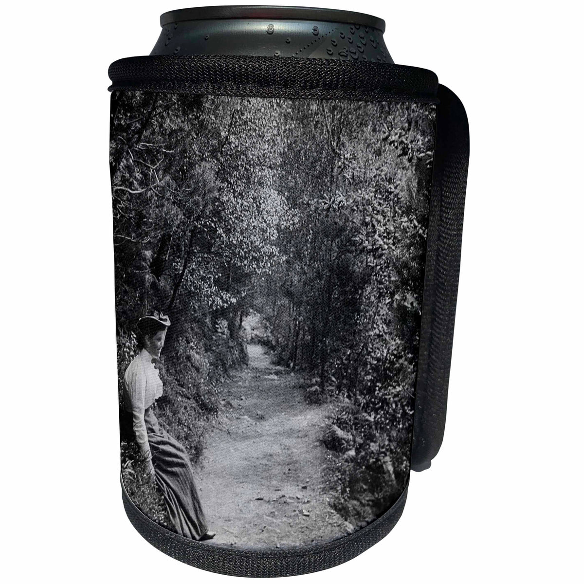 3dRose Scenes from the Past Magic Lantern - Edwardian Lady Waiting in the Woods Vintage 1910 - Can Cooler Bottle Wrap (cc_246076)